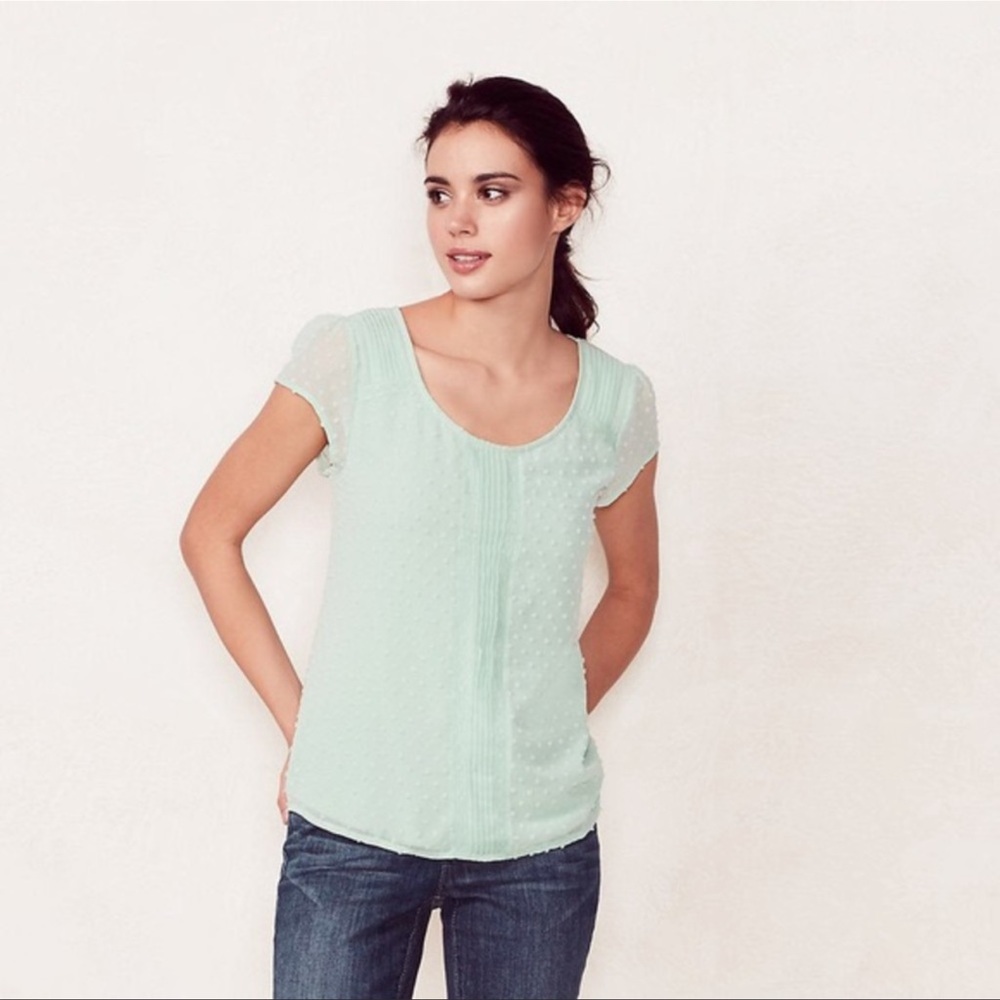 LC Lauren Conrad Mint Green Swiss Dot Top